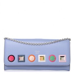 Fendi Vitello Liberty Studded Continental Wallet On Chain Azzurro Sky Multicolor